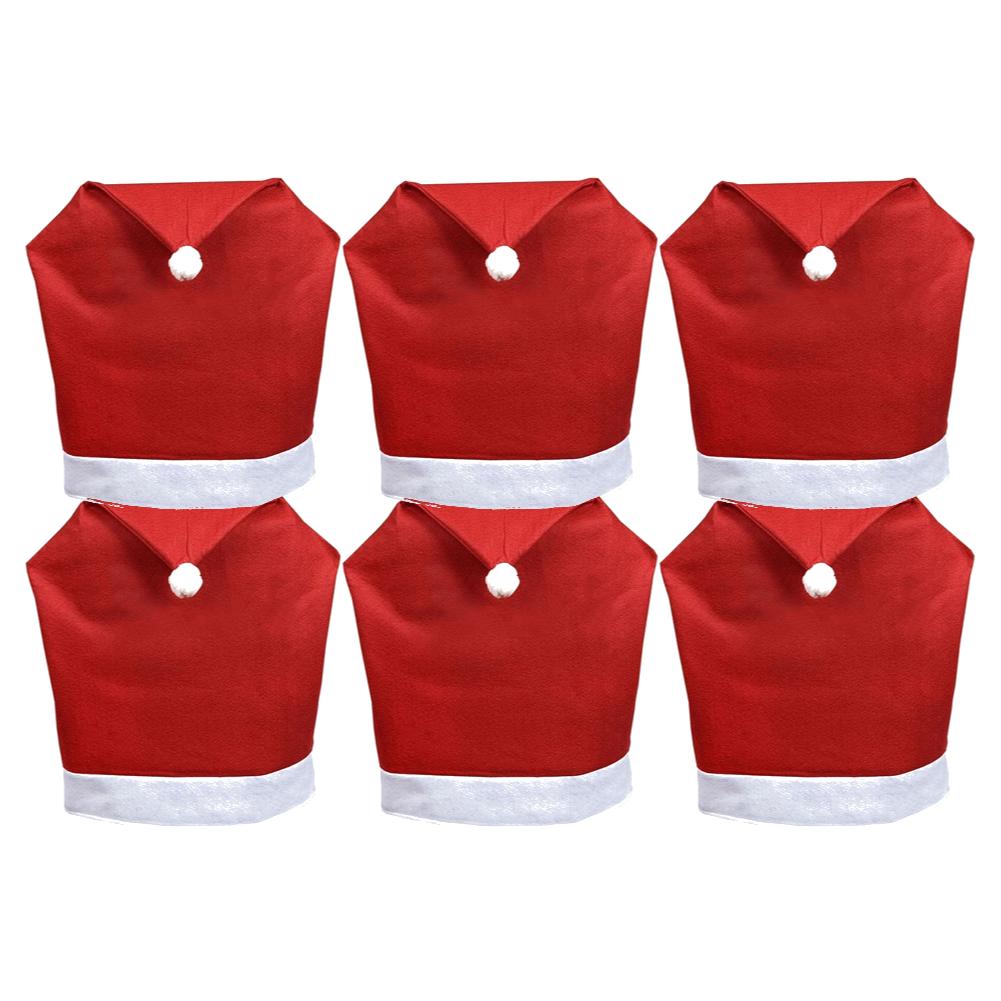 2-6pc Christmas Chair Covers Red Santa Hat Non-woven Chair Back Cover Christmas Table Decoration Dining Chair Cover Party Supply