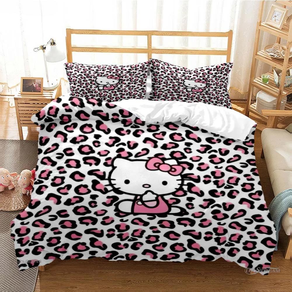 Hello Kitty Cartoon Cute Comforter Duvet Cover Bedding Sets Soft Quilt Cover Pillowcases Single/Double/Queen/King Size