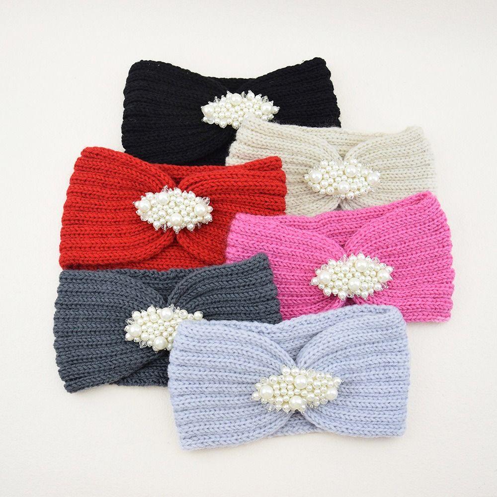 Pearl Crochet Woolen Wide Hairband Head Wrap Knitting Turban Knitted Headbands