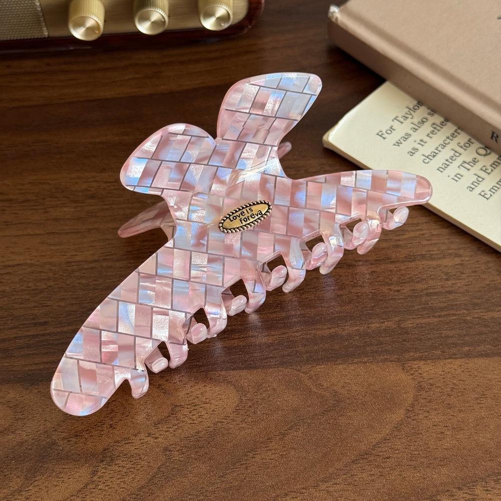 PVC Pink Plaid Hair Claw Butterfly Cloud Shark Clip Fashion Checkered Hair Clip  Female