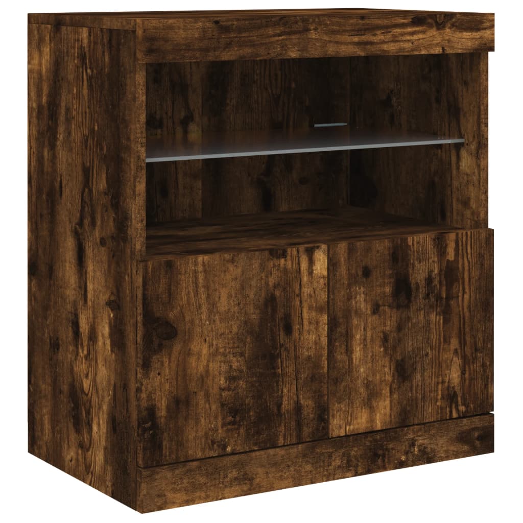 Sideboard with LED Lights Smoked Oak 283 x 37 x 67 cm