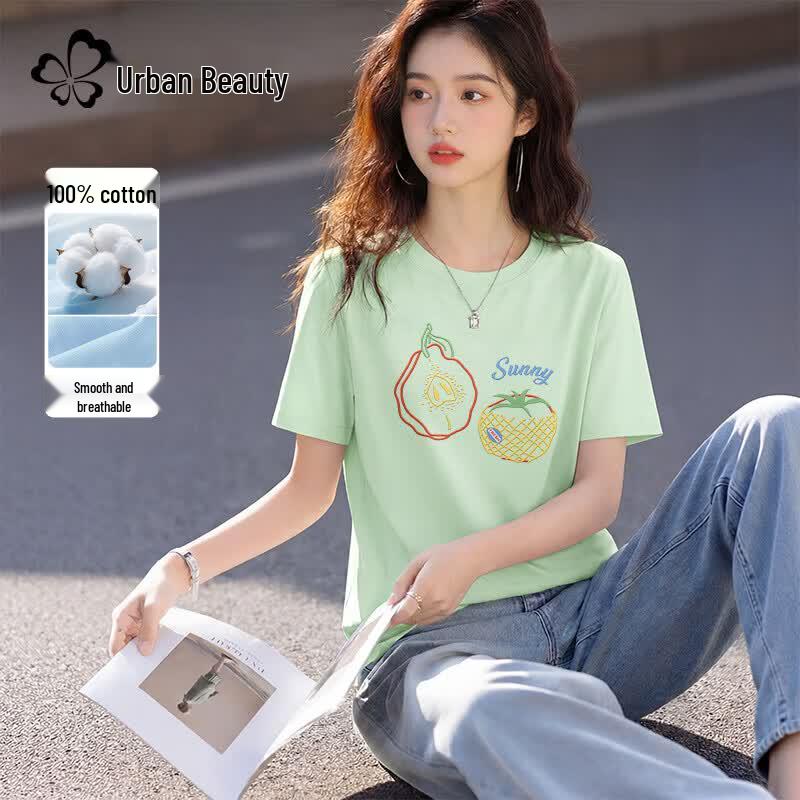 

Women s Loose-fit Short Sleeve T-shirt with Fruit Print L