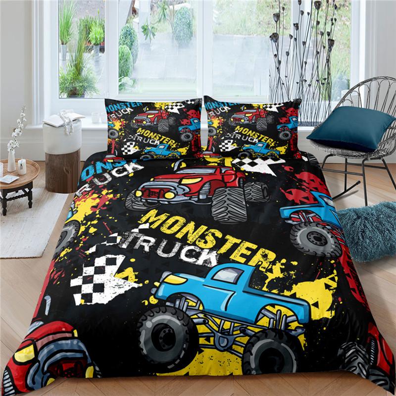 Monster Car King Queen Duvet Cover Cartoon Bedding Set For Boys Lovely Toy Truck Comforter Cover 2/3pcs Polyester Quilt Cover