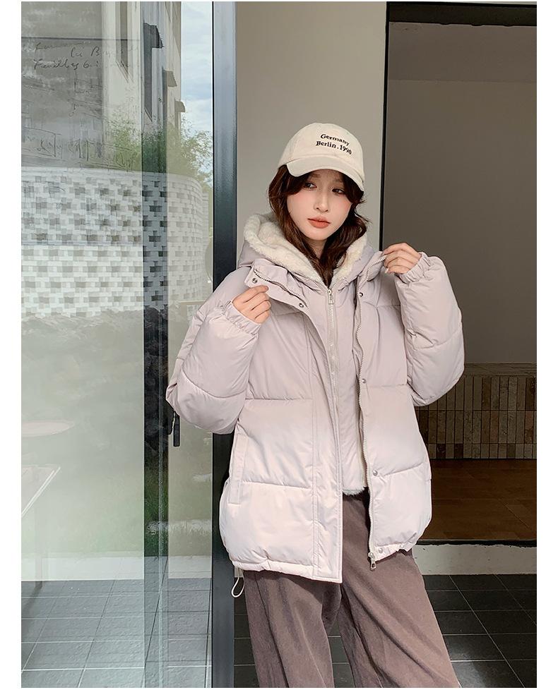 Fake Two-piece Stitching Puffer Jacket Women's Loose Thickened Warm Cotton-padded Coat With Fur Lining
