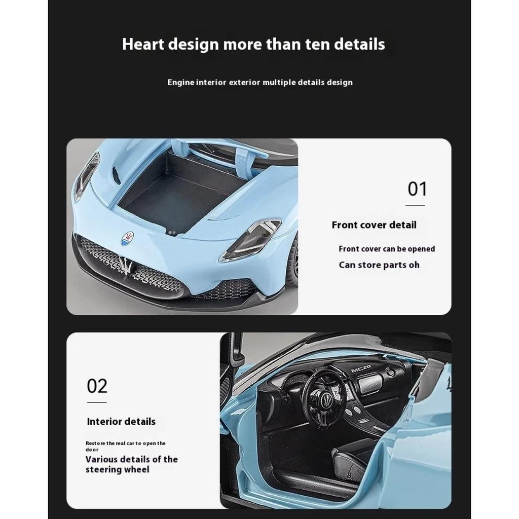 Diecast 1/22 Maserati MC20 Super Sports Car Alloy Model Sound & Light Pull Back Toy Boy Sports Car Toy Birthday Present for Kid