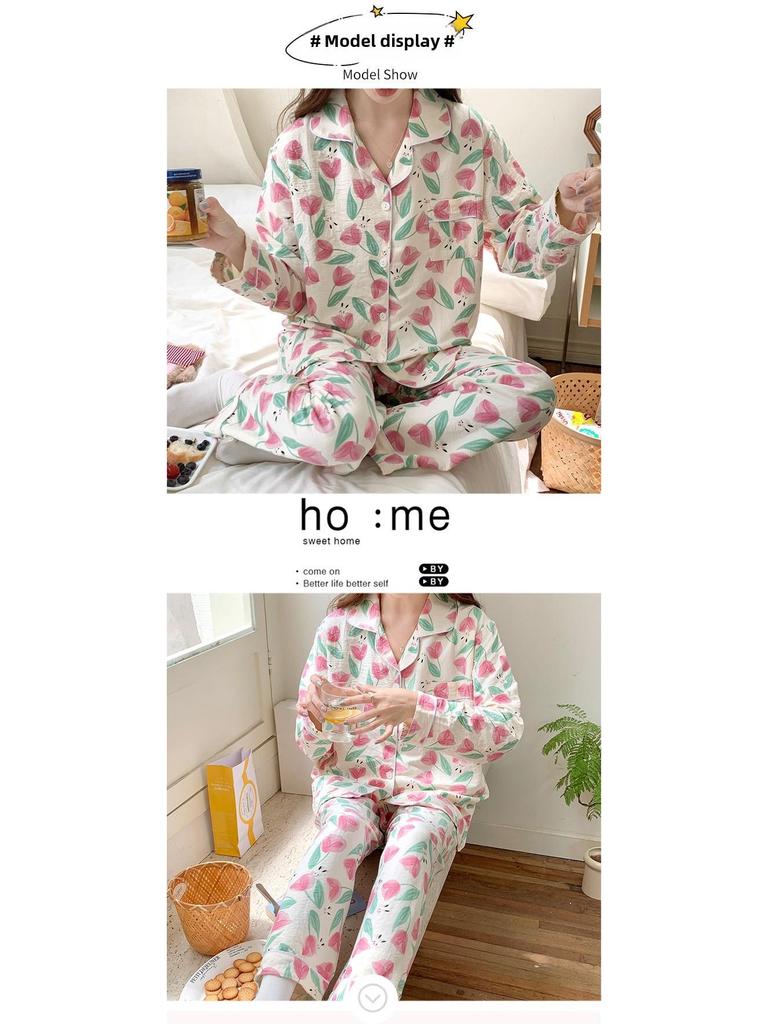 Pijamale de bumbac pentru fete - Cardigan dulce de primăvară/toamnă și pantaloni cu mânecă lungă, purtabile în exterior