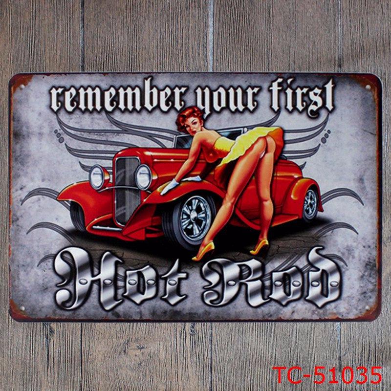 Tilpasset Retro Pin-up Jente Bilverksted Blikkskilt