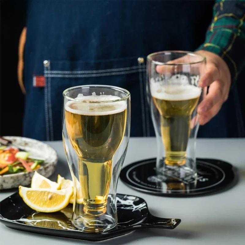 Creative Wine Bottle Model Glass Cup Double-layer Wineglass Beer Wine Glasses Espresso Coffee Cup Whiskey Tea Milk Mug Drinkware