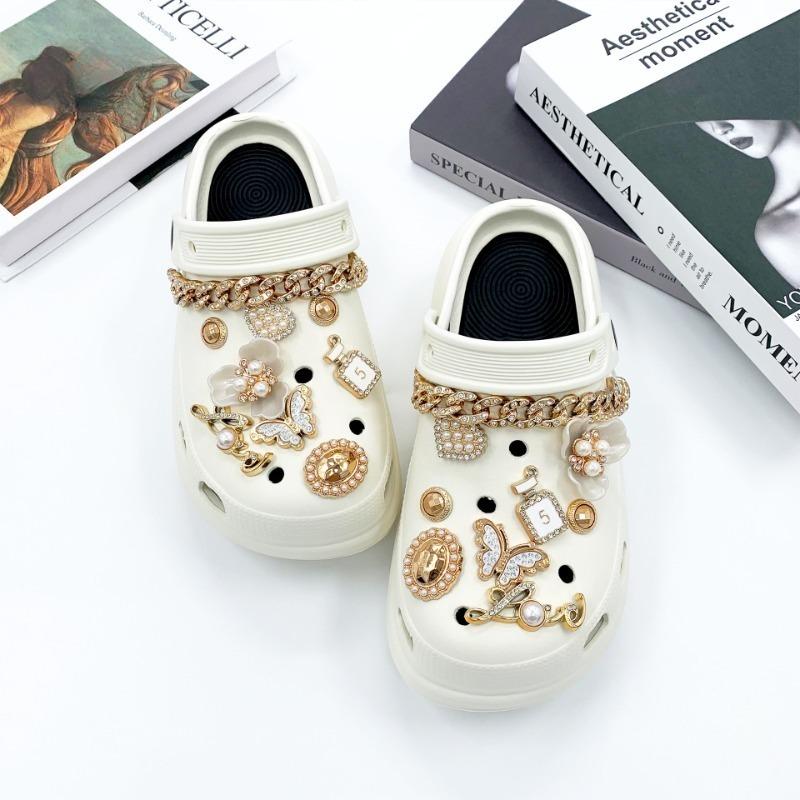 18PCS Fashion Shoe Charms Set Accessories Hole Shoe Buckle Metal Butterfly Diamond Chain DIY Shoes Decorations Woman Girls Gift