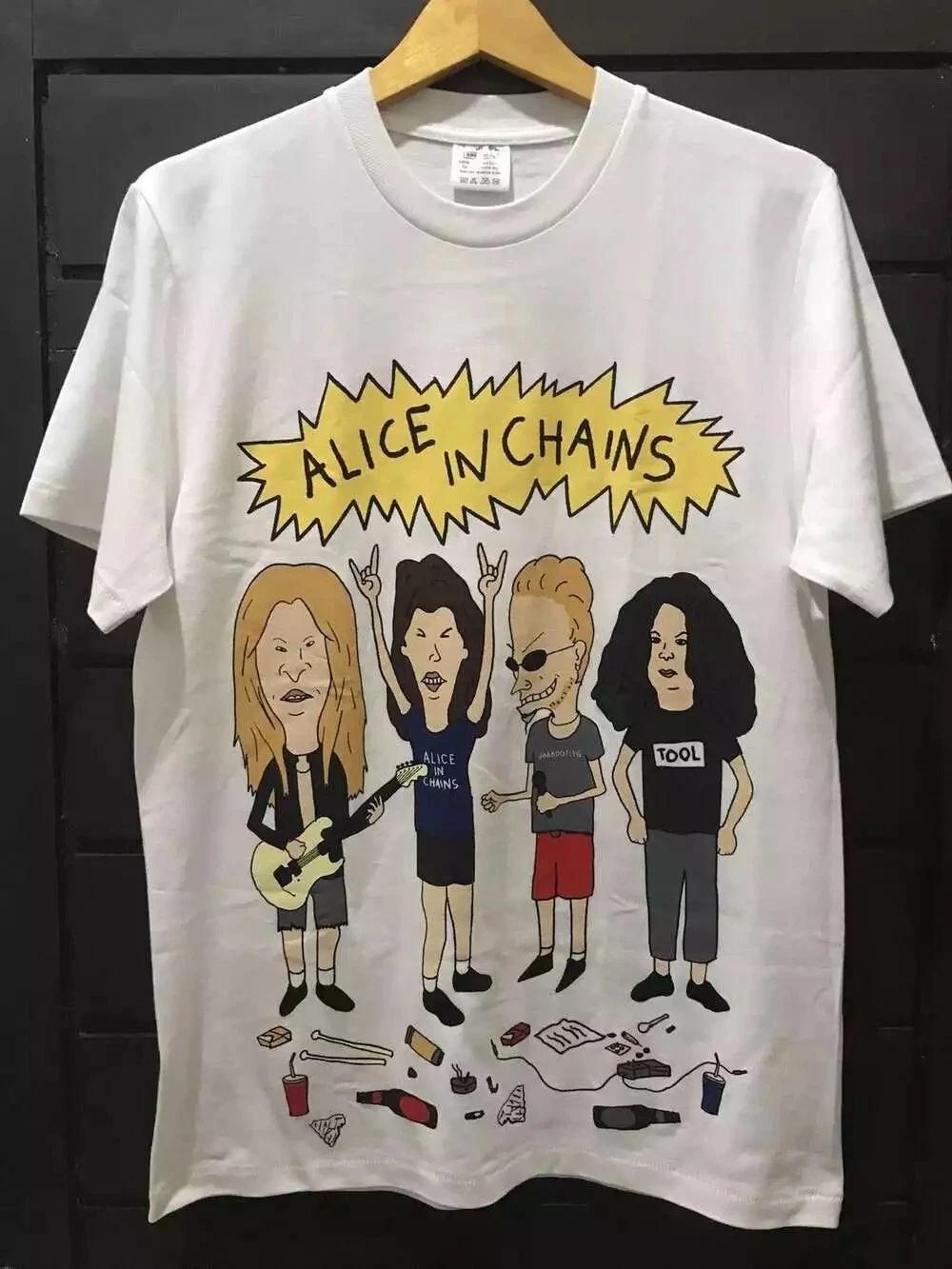 

Alice in Chains Beavis and Butthead White Short Sleeve T-Shirt Men s Women s T-Shirt Summer Vintage Streetwear Top 4XL