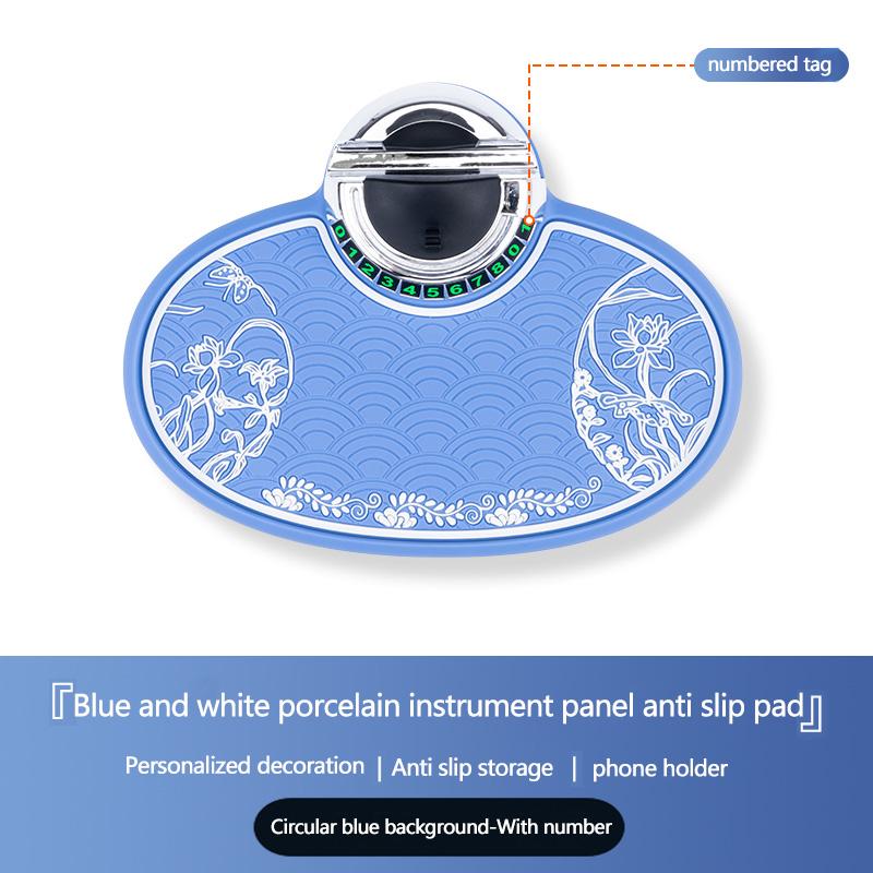 

universal blue and white porcelain anti slip pad with number plate, central control dashboard card, bill, key storage pad синий