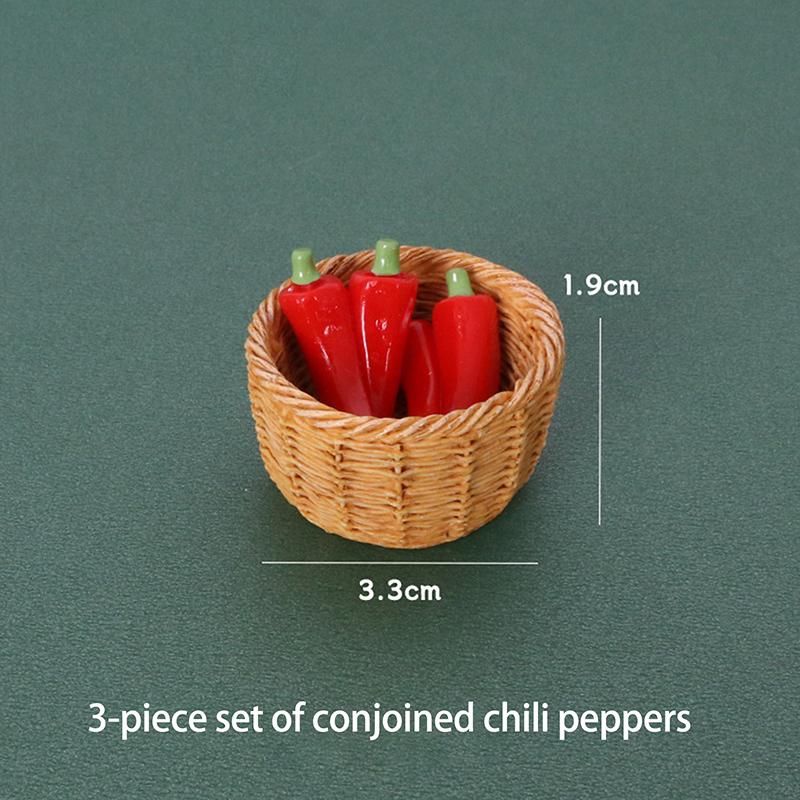 3Pcs/Set Dollhouse Simulation Vegetable Handheld Basket Model Mini Vegetables Decoration For 1/12 Dolls House Kitchen Play Toys