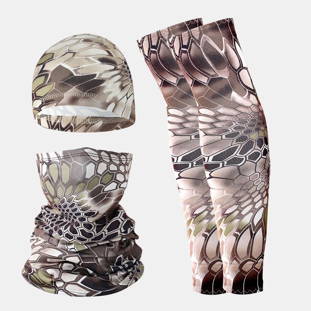 Ice Silk Cycling Hat & Face Set with Arm Sleeves for Outdoor Sports Gaiter Bandana Checkered Pattern