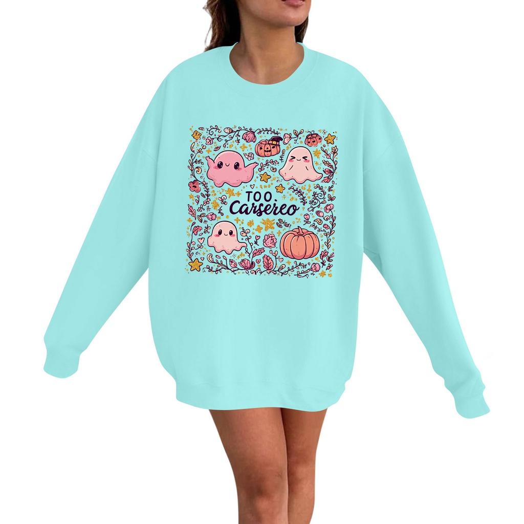Women's Casual Fashion Long Sleeve Halloween Print Pullover Round Neck Sweatshirt