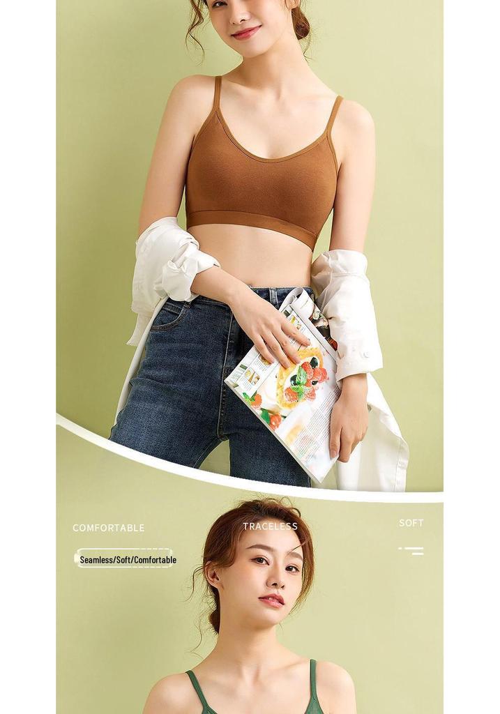 All-in-One Cotton Sports Bra Tank: Sweat-Wicking, Push-Up, Beautiful Back Design, Padded Bandeau, Anti-Exposure Base Layer