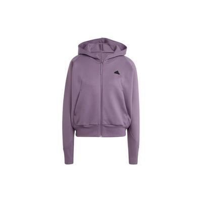 Z.N.E. Full-Zip Hoodie Solid Color Logo Loose Fit Zip-Up Hooded Sweatshirt Women Hoodies Shadow-Violet IN5132