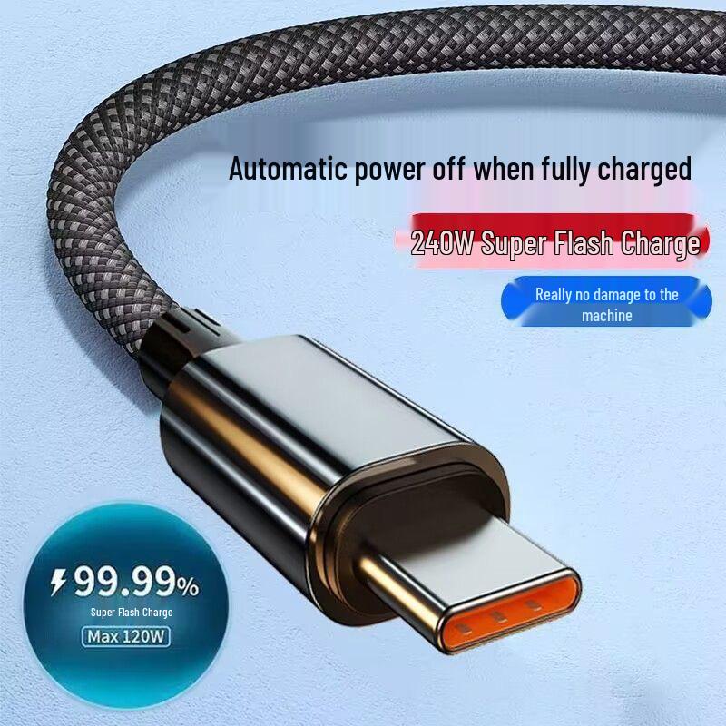 

6A Кабель для передачи данных с оплеткой Type-C для сверхбыстрой зарядки, 240 Вт Flash Charge для Vivo, Huawei, Honor и для зарядки в автомобиле 1m [240W Super Fast Charge]