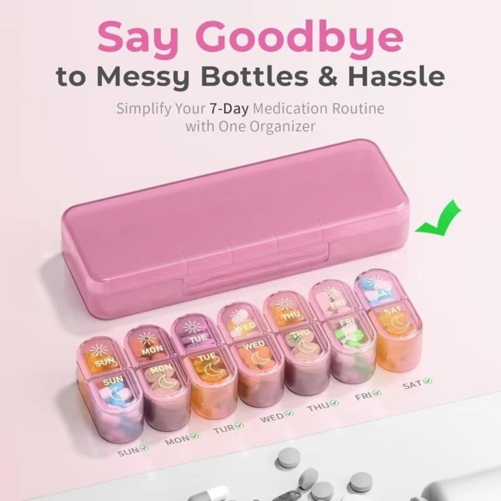 Portable 7 Days Am & Pm Pill Organizer 2 Times a Day Medicine Organizer Weekly Pill Case Moisture-proof Medicine Box for Travel