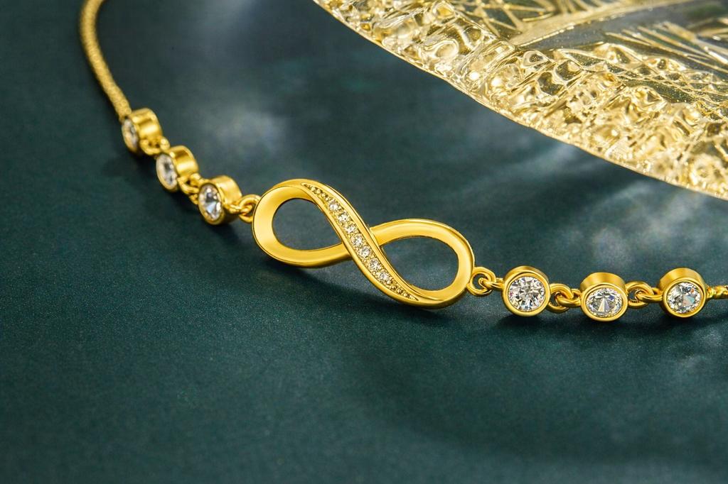 Gold Infinity Bracelet with Chains and Crystals for a Gift