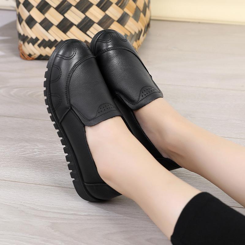 

Женские износостойкие кожаные туфли на мягкой подошве на плоском каблуке 35 чёрный