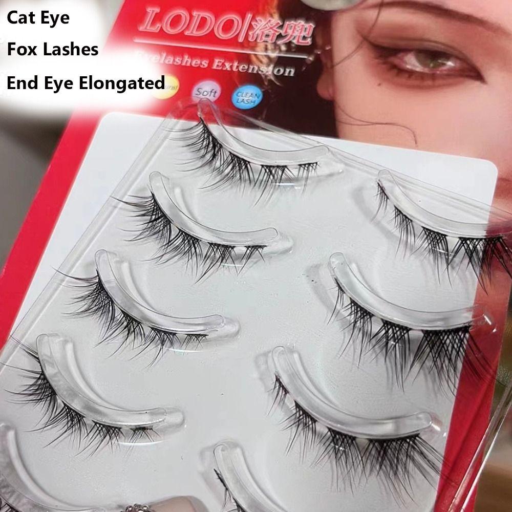 Fake Eyelashes Messy Natural Curled Cat Eye Fox Lashes False Eyelashes 3D Mink Transparent Stem