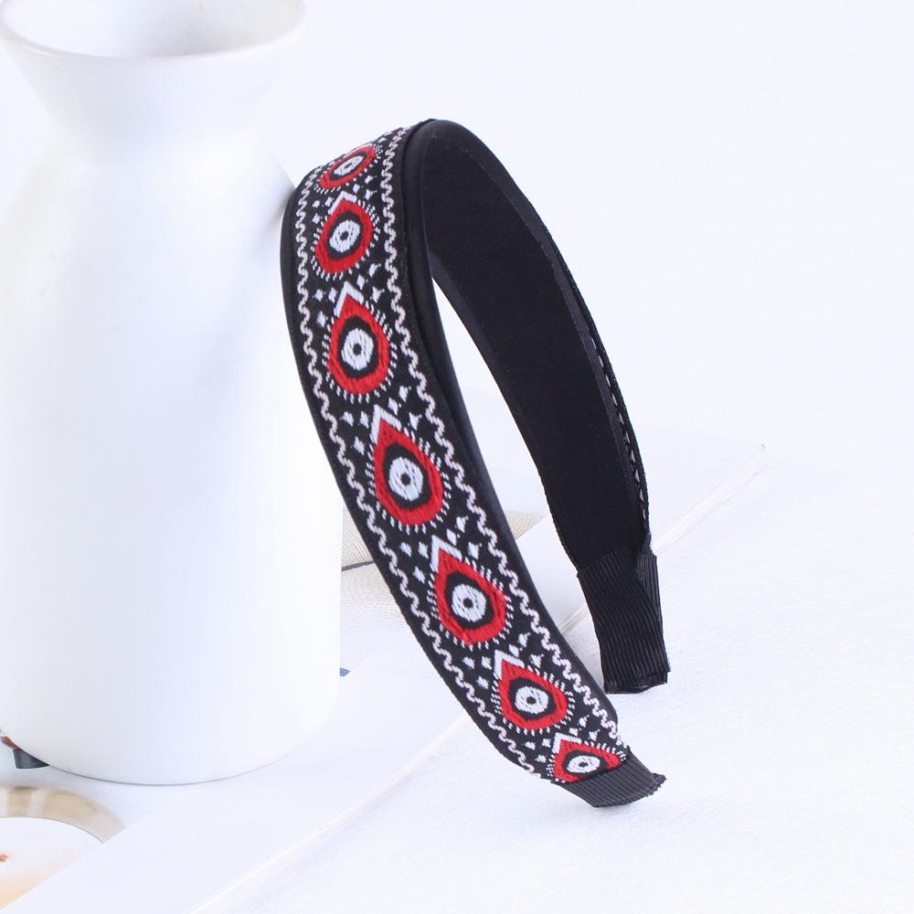 Богемный Ретро Этнический Стиль Вышитая Ткань Широкая Повязка на Голову для Женщин Селебрити Завязка для Волос Повязка