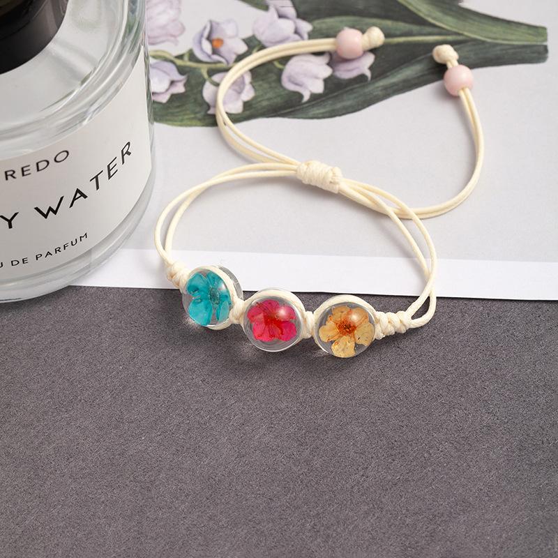 Fresh And Sweet Peach Blossom Bracelet Handmade Woven Girlfriend Dried Flower Bracelet Street Stall Girl Glass Dried Flower Bracelet