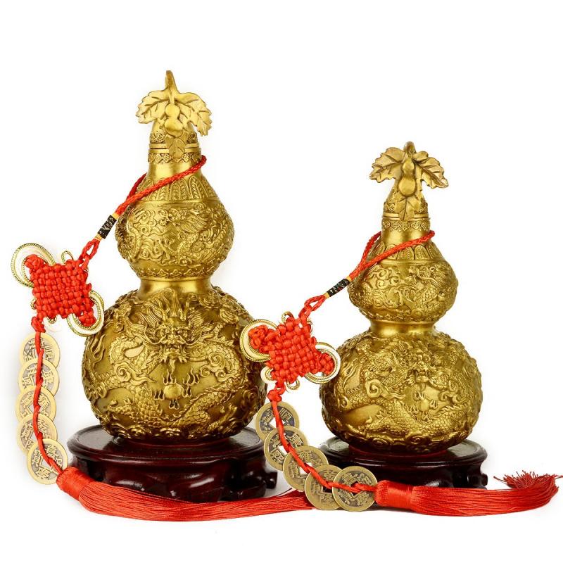 Brass Dragon Pattern Gourd Ornament Large Open Mouth Treasure Gourd for Study Room Home Living Room Brass Crafts