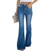 Womens High Stretch Denim Flare Jeans Mid Waist Distressed Wash Streetwear Style