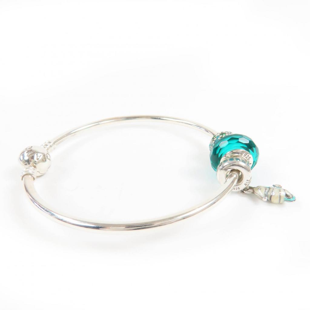 Excellent PANDORA Bracelet Bangle with 3 Charms Silver Blue 925 Women Used