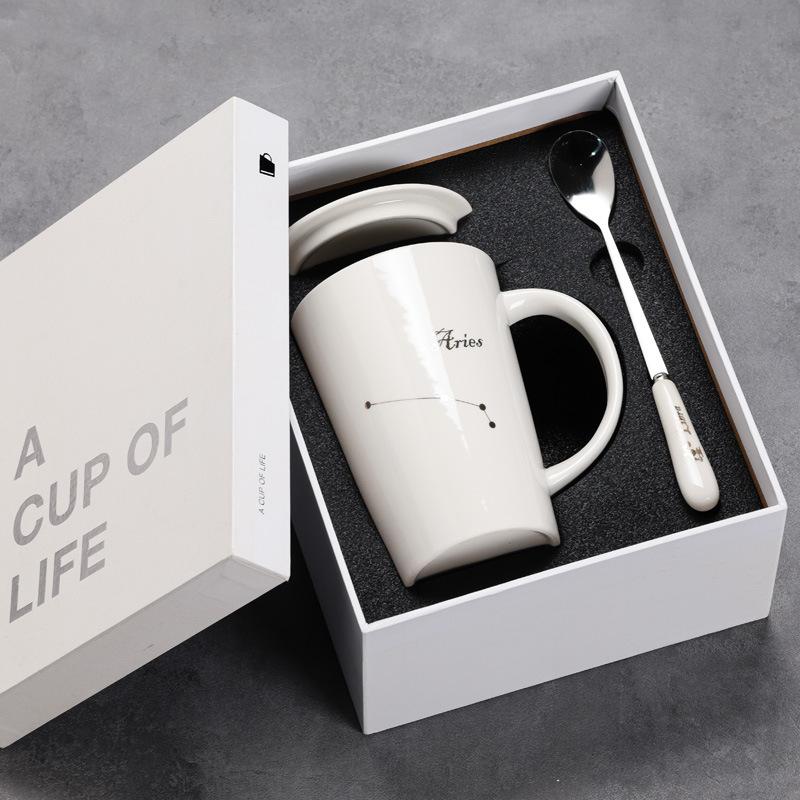 12 Twelve Constellation Ceramic Cups, Water Cups, Gift Box Set, Coffee Cup With Lid Spoon