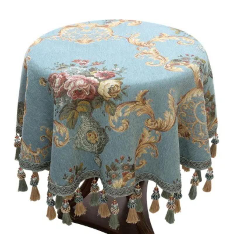 European Style Chenille Jacquard Tablecloth Table Cover Cloth Round Jacquard Coffee Table Tassel Tablecloth