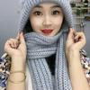 Winter Womens Warm Double Layer Padded Thickened Hat Scarf One Knitted Hat Wool Knitting Net Explosion Models Wind Snow Beanies Hats