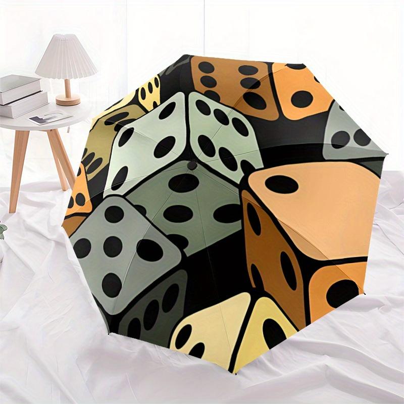 1pc Dice Pattern Automatic Open/Close Umbrella, Umbrella with cartoon Design, Portable Compact Umbrella for Men & Women, Good Holiday Gift y