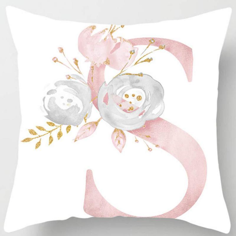 White Pink Alphabet Pillowcase Letter A-Z Flower Pillow Cover Sofa Cushion Cover Home Decor Pillow Cover