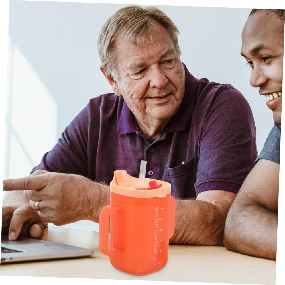 Double Handle Elderly Care Cup with Straw Baby Feeding Cup Portable Dysphagia Regulating Cup