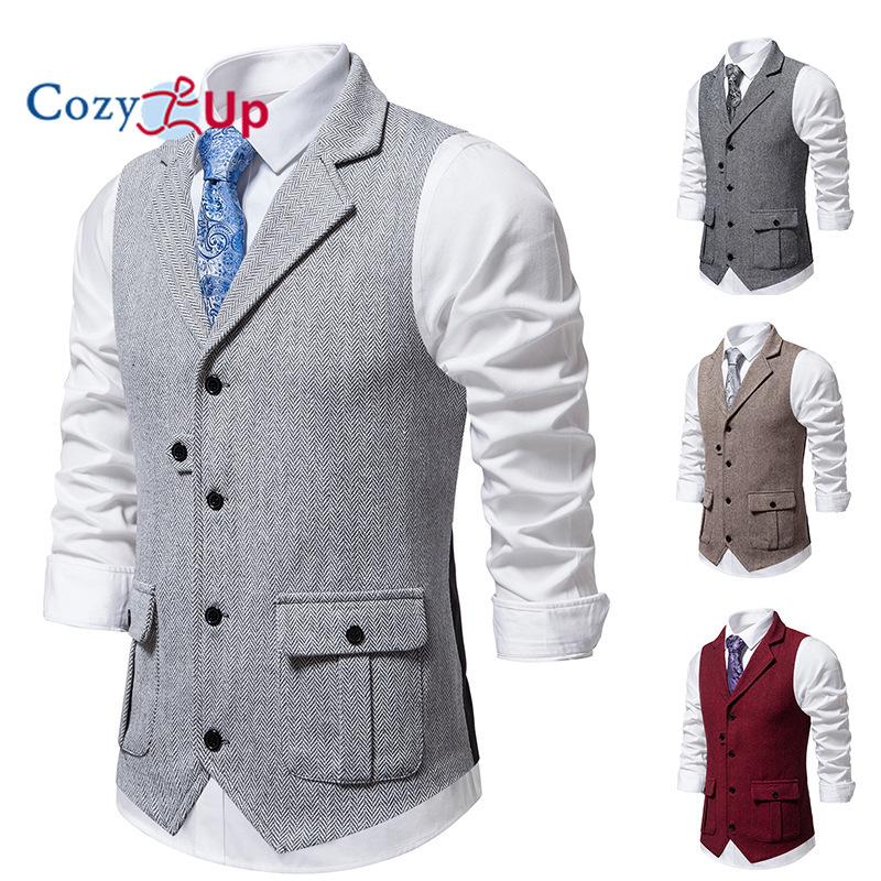 Przytulny męski tweedowy garnitur Vintage kamizelka wełniana kamizelka w jodełkę na studniówkę Groomsmen