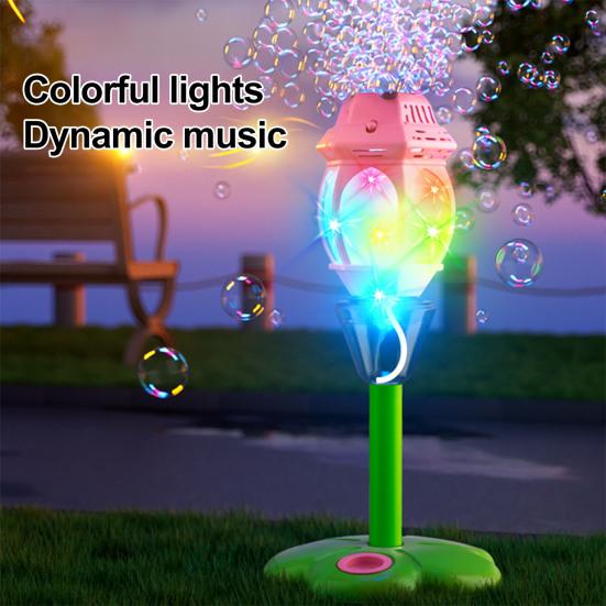 Automatic Bubble Machine for Kids Bubble Blower with Lights And Music Adjustable Height 17-38 Inches Vertical Bubble Tower Stand Hands-Free
