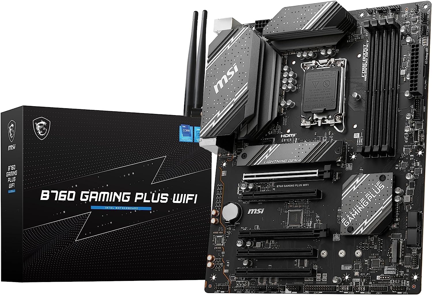 

Материнська плата MSI B760 GAMING PLUS WIFI для процесорів 5-го покоління, 5 слотів PCIE, формат ATX, ігрова модель MB6169, DDR5, 14-го/13-го/12-го поколінь (LGA1700), Слоти, [Intel B760]