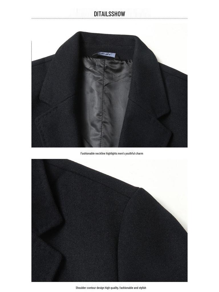 Męski płaszcz wełniany plus size - Jesienno-zimowy Długi, Casualowy, Ciepły