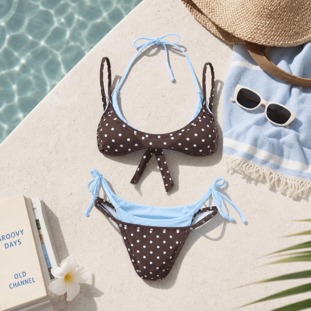 Deep V Ladies' Swimwear Low Waist Women Swimsuits New Halter Bikini Set Vacation