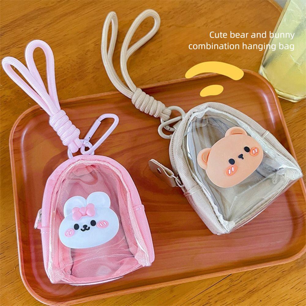 

Panda Mini Coin Purse Cartoon Anime Badge Display Bag Lightweight Transparent Pouch Keychain Girls Khaki Bear