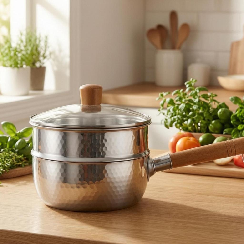 Uncoated Hammered Steel Pot with Lid | doubleSpout, Yukihira Saucepan