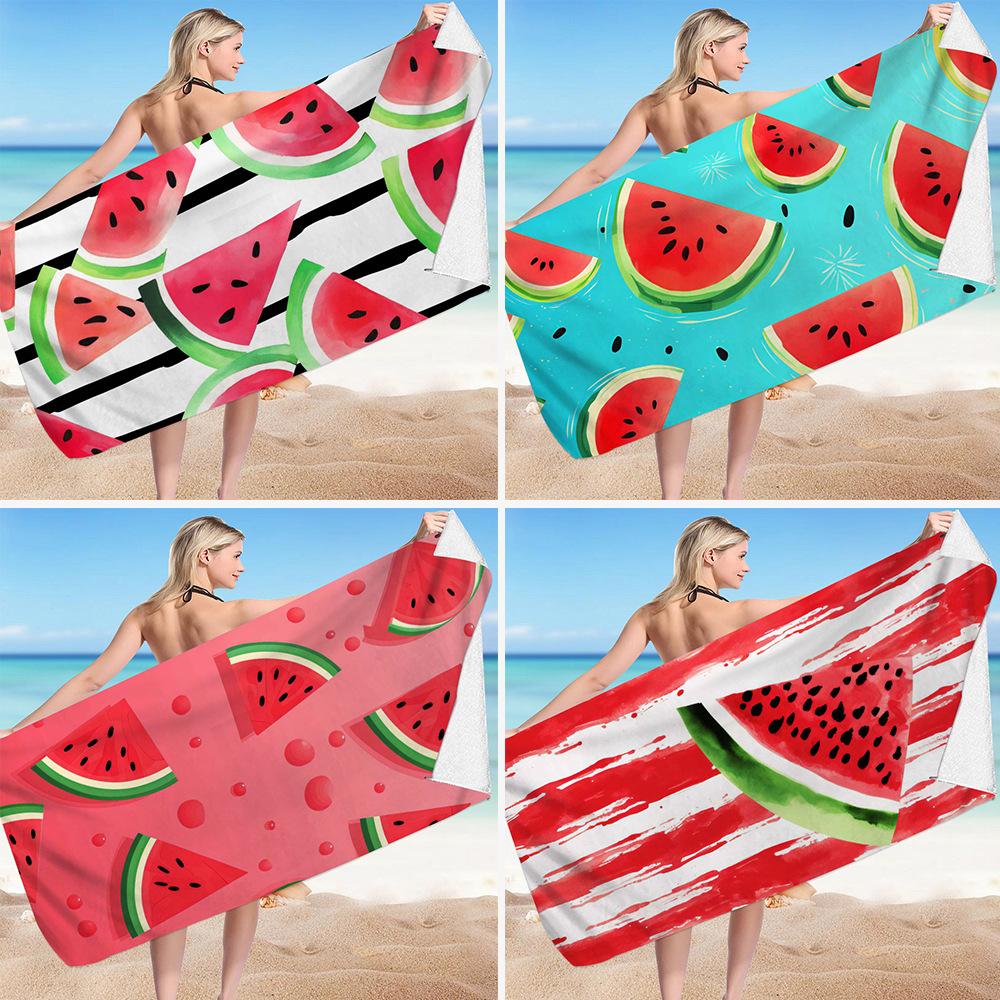 Bemalte Wassermelonen-Serie digital bedrucktes Polyester Superfeine Faser beidseitiger Fleece Strandurlaub Badetuch, Strandtuch