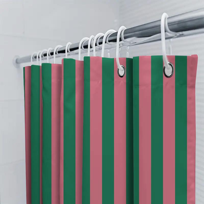 Green And Pink Stripe Shower Curtain Waterproof Easy To Clean Privacy Protection Print Bold Vertical Pattern Modern Quick Setup