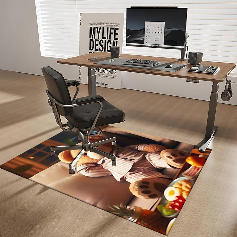 1pc Teddy Bear Pajama Chair Mat - Anime Cartoon Design Office Chair Pad, Non-Slip Carpet for Home Decor, Living Room, Bedroom, Game Room, and Dormitor