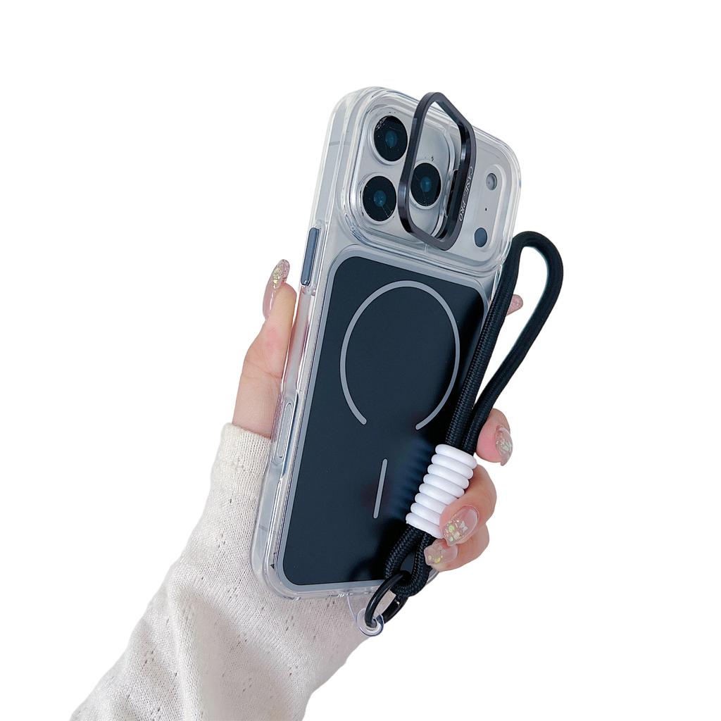 For iPhone 17 Pro Case Compatible with MagSafe Lens Kickstand TPU Acrylic Phone Cover with Matching Hand Strap