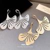 European and American Silver Needle Metal Pleated Maple Leaf Earrings Light Luxury High-end Stud Earrings Retro Fashion Simple Earrings Women