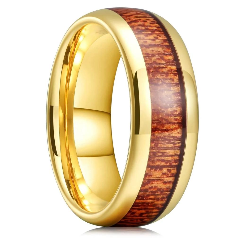Fashion 8mm Stainless steel Hawaiian Koa Wood Rings For Men WIth Blue Fire Opal Rings Men Wedding Band Jewelry Drop Shipping