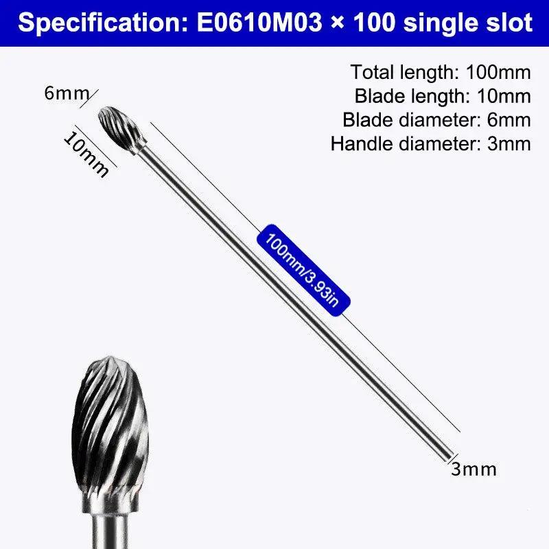 1/5PCS 3x6x100mm Long Single Cut Solid Carbide Rotary Burrs Set Rotary Tools Rotary Burrs Hard Alloy Rotary File Polishing Head